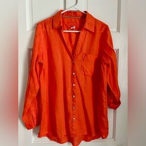 Sigrid Olsen 100% Linen Bold Orange Button Down Shirt